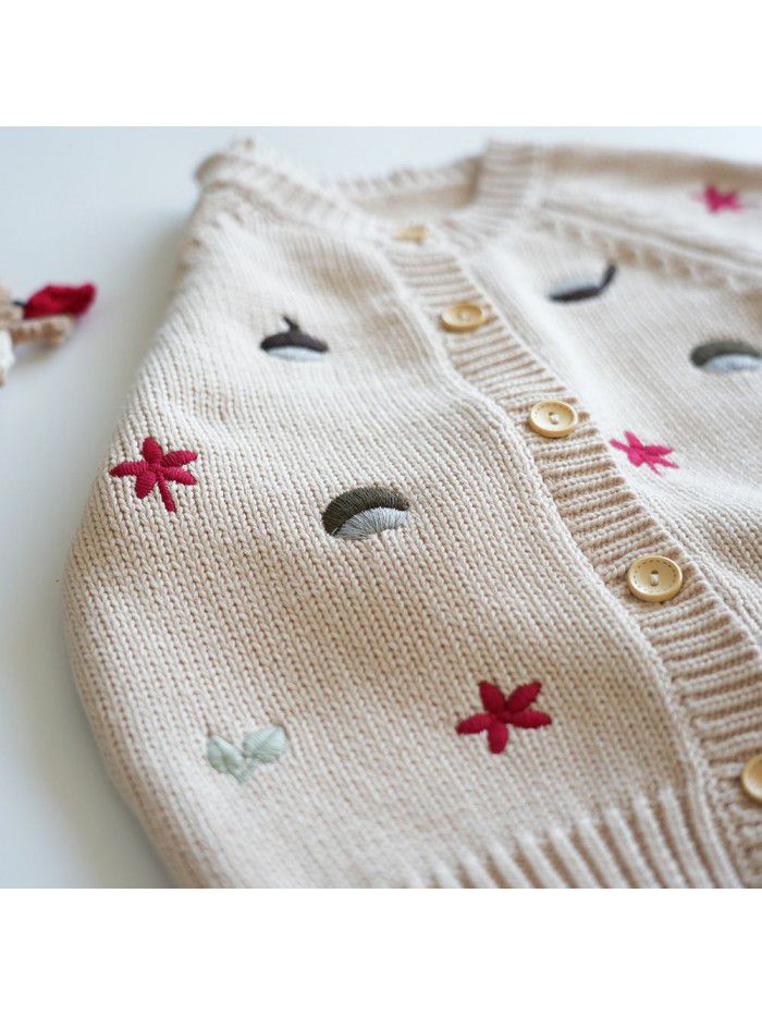 Children's Sweater Girls' Autumn and Winter New Embroidery Knitwear Cardigan Children's Cotton Coat