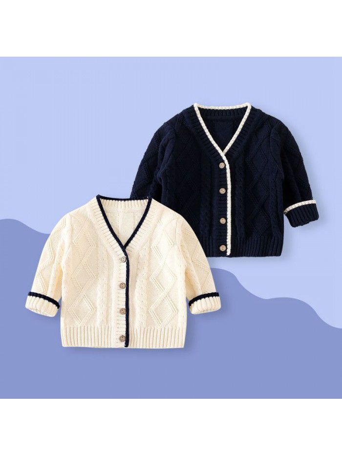 Children's knitted cardigan sweater, boys' spring and autumn, boys' baby spring clothing, sweater top, coat, children's clothing