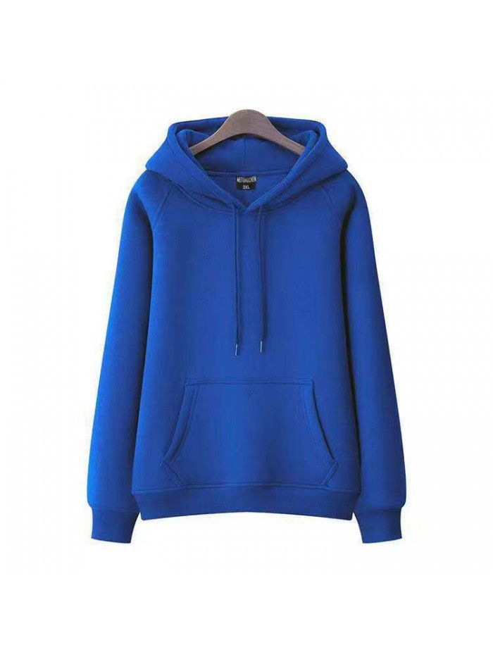 Casual hooded pullover with thickened and plush solid color new spring and autumn versatile loose fitting Japanese women's sweater