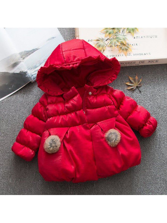 Children's Thickened Girls' Mid length Down Cotton Coat Girls' Hooded Fashion Cotton Coat