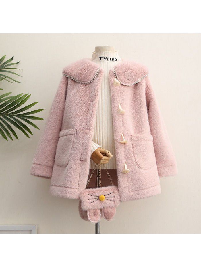 Girls' coat autumn and winter new Korean version of children's westernized mid to large girl style