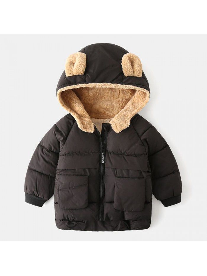 Children's cotton clothes Korean children's clothes Boys' thickened coat Baby cartoon plush zippered shirt Girls' top trend 