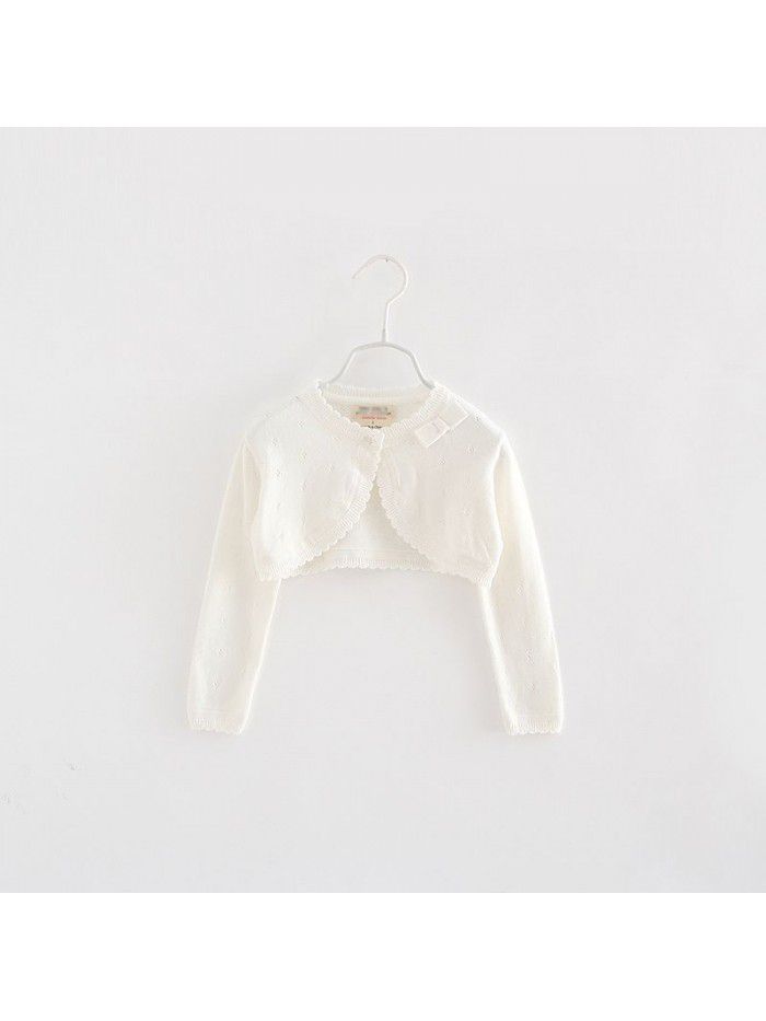 Bowknot middle and small children's shawl children's air-conditioned shirt summer girls knitted cardigan coat 