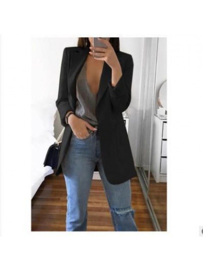 Fashion Polo Neck Slim Fit Cardigan Temperament Suit Coat Women 