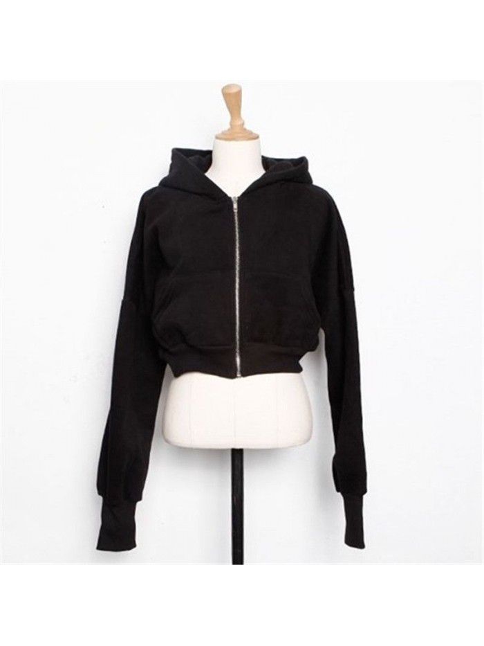 Autumn and Winter New Hooded Short Sweater Casual Zipper Cardigan Coat Women