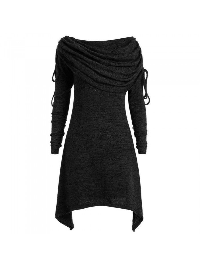 Autumn women's long sleeved pleated collar casual extended fashionable sweater