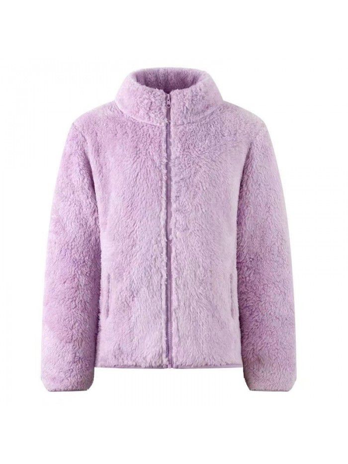 Boys and girls' autumn and winter new thickened warm children's fleece coat, medium and large children's coat, coral velvet student cotton coat 