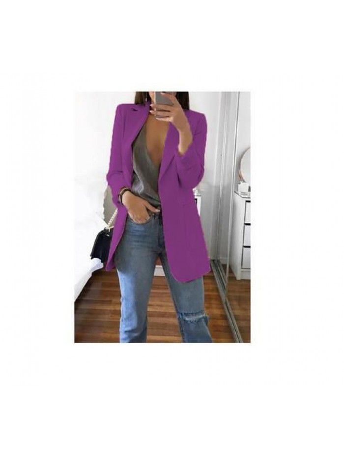 Fashion Polo Neck Slim Fit Cardigan Temperament Suit Coat Women 