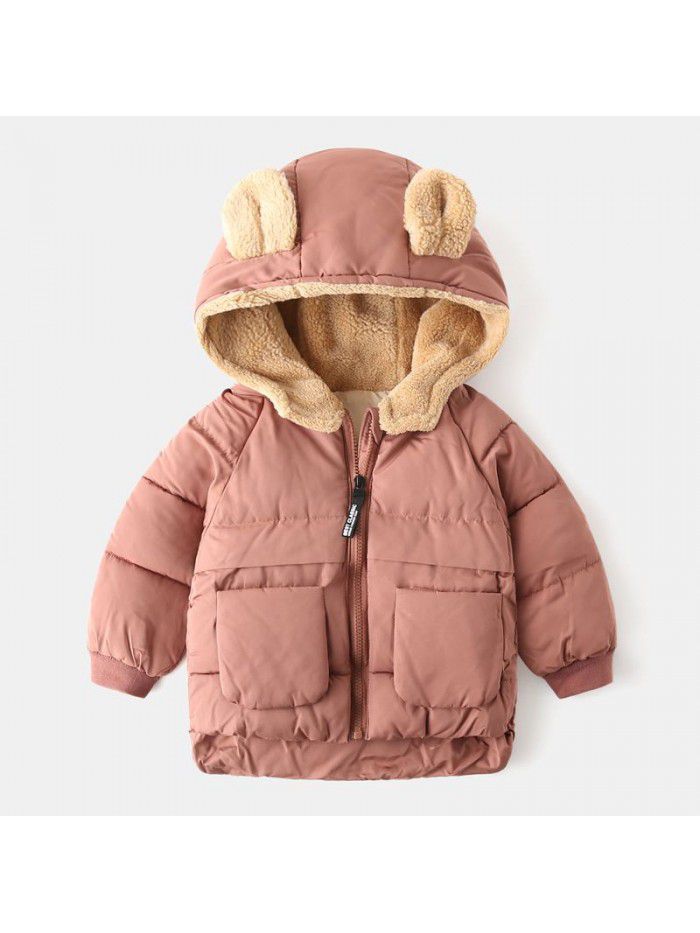 Children's cotton clothes Korean children's clothes Boys' thickened coat Baby cartoon plush zippered shirt Girls' top trend 