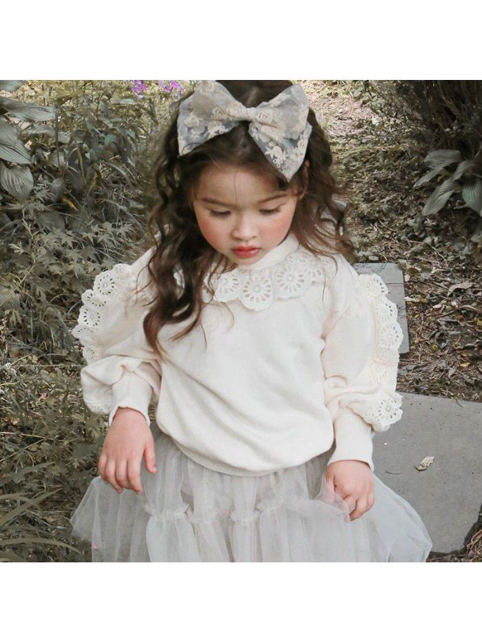 Autumn Strawberry Shan Korean Children's Wear Children's and Girls' Fashionable Lace Loose Pullover Long Sleeve Sweater