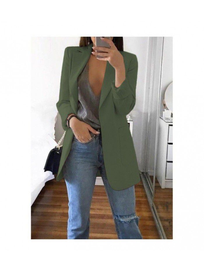 Fashion Polo Neck Slim Fit Cardigan Temperament Suit Coat Women 