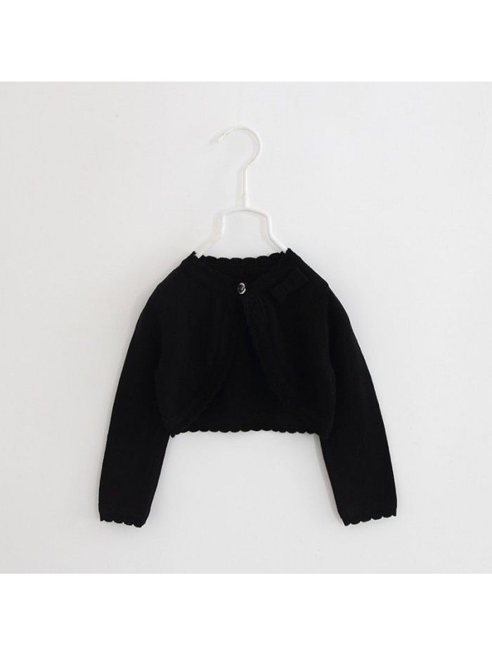 Bowknot middle and small children's shawl children's air-conditioned shirt summer girls knitted cardigan coat 