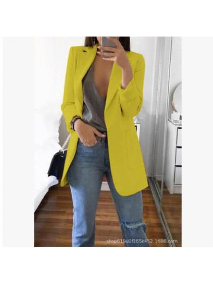 Fashion Polo Neck Slim Fit Cardigan Temperament Suit Coat Women 