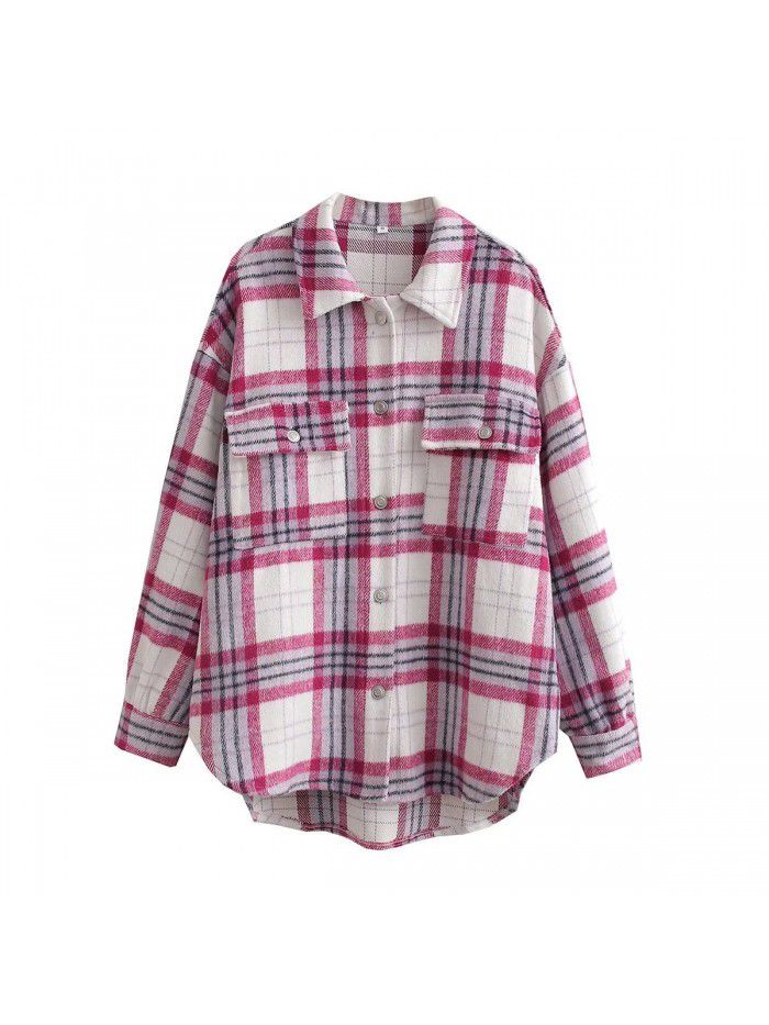 Autumn new women's street fashion casual woolen plaid work jacket