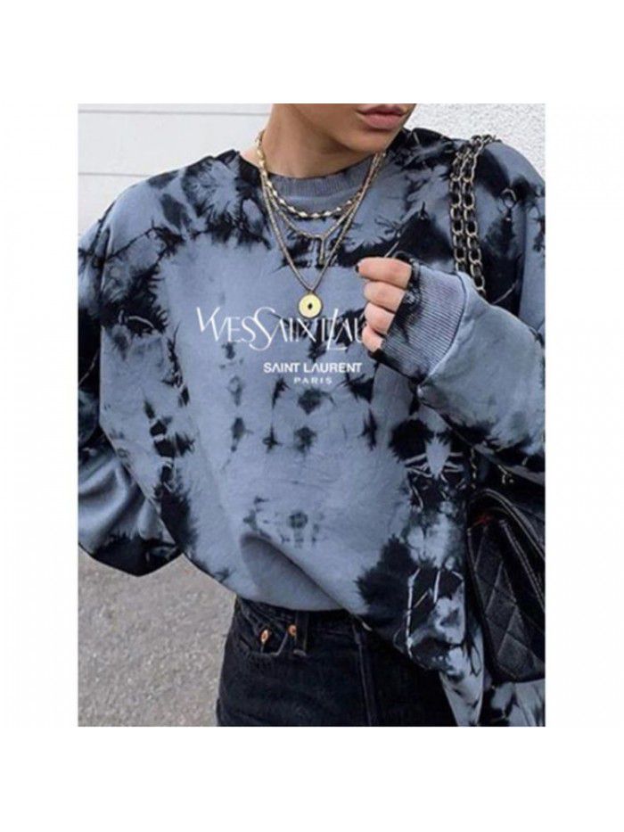 Autumn and winter women's tie dyed printed long sleeved T-shirt and sweater
