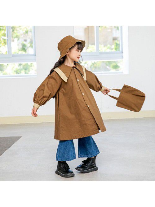 Autumn Girls' English Style Single breasted Coat W...