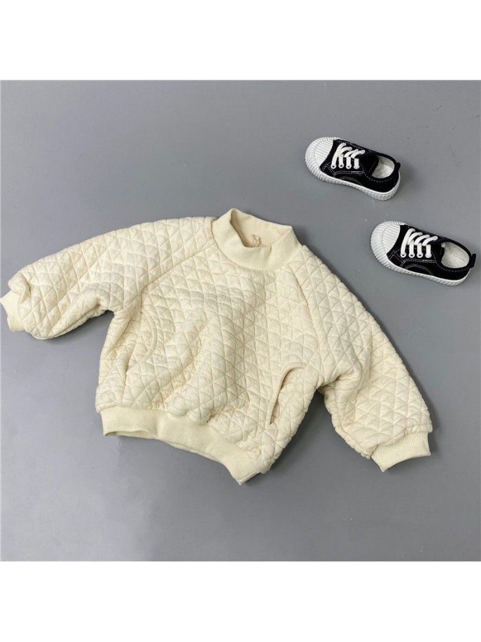 Children's plush undershirt winter fashion style thickened pullover non-hooded space cotton plaid round neck winter sweater 