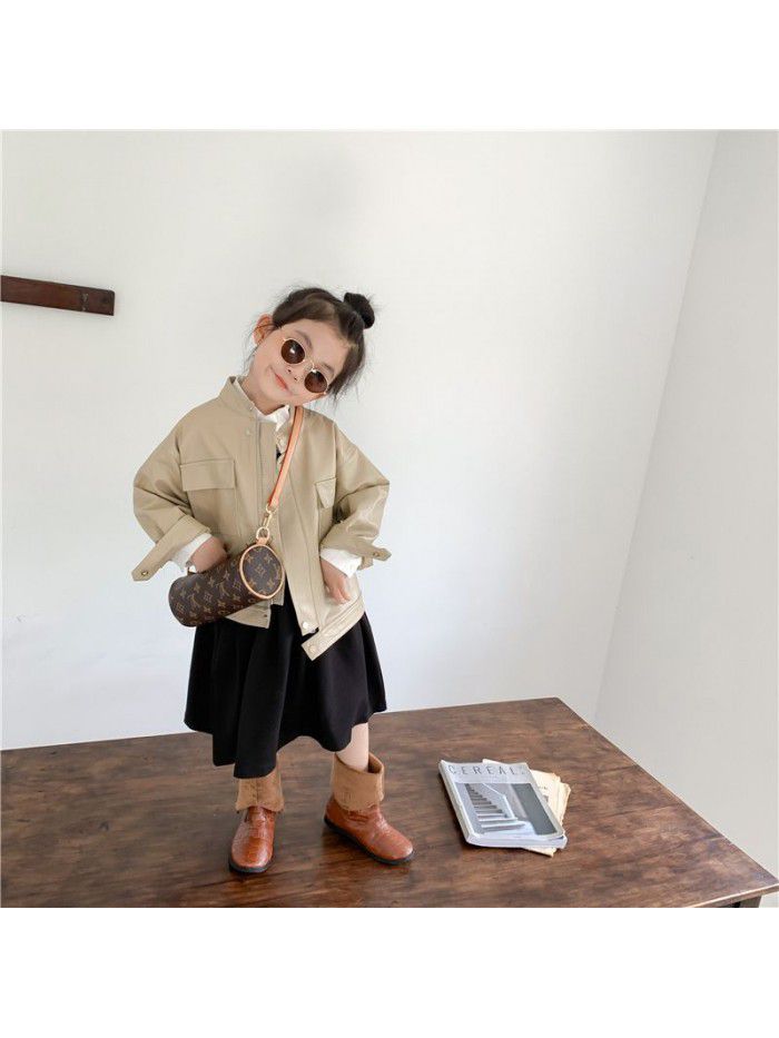 Children's leather clothing autumn new product Korean version boys and girls' motorcycle leather clothing baby PU leather jacket jacket trendy style