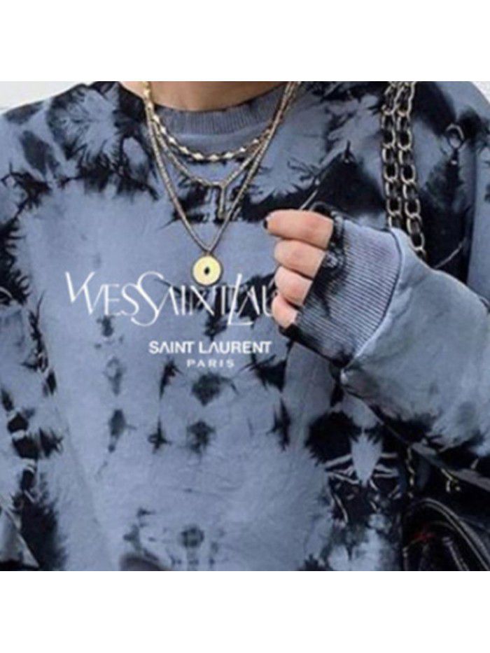 Autumn and winter women's tie dyed printed long sleeved T-shirt and sweater