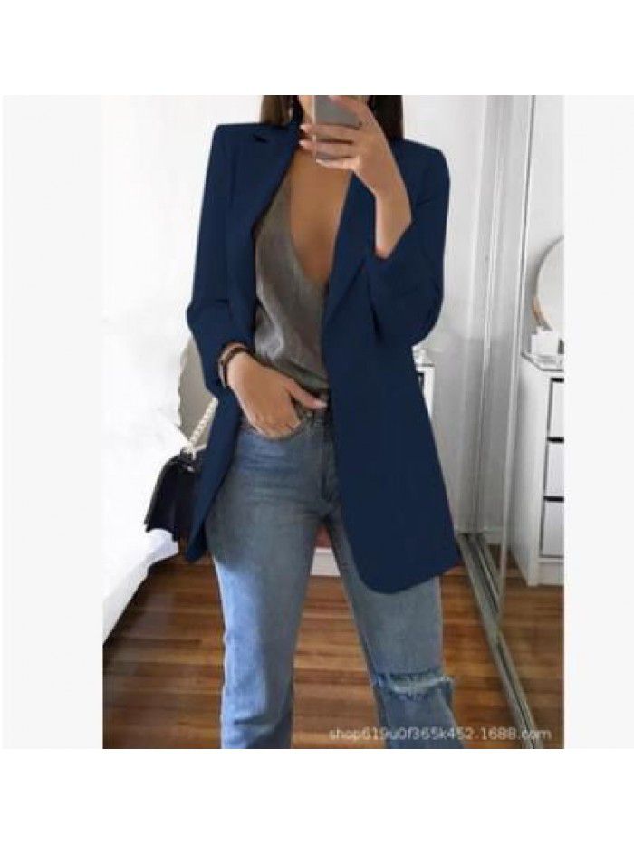 Fashion Polo Neck Slim Fit Cardigan Temperament Suit Coat Women 