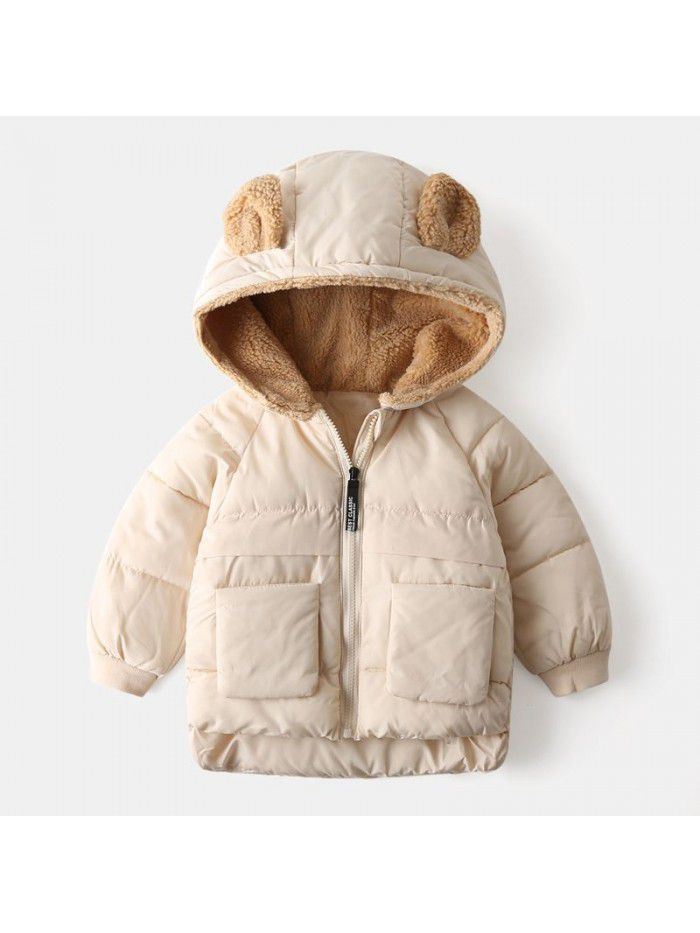 Children's cotton clothes Korean children's clothes Boys' thickened coat Baby cartoon plush zippered shirt Girls' top trend 