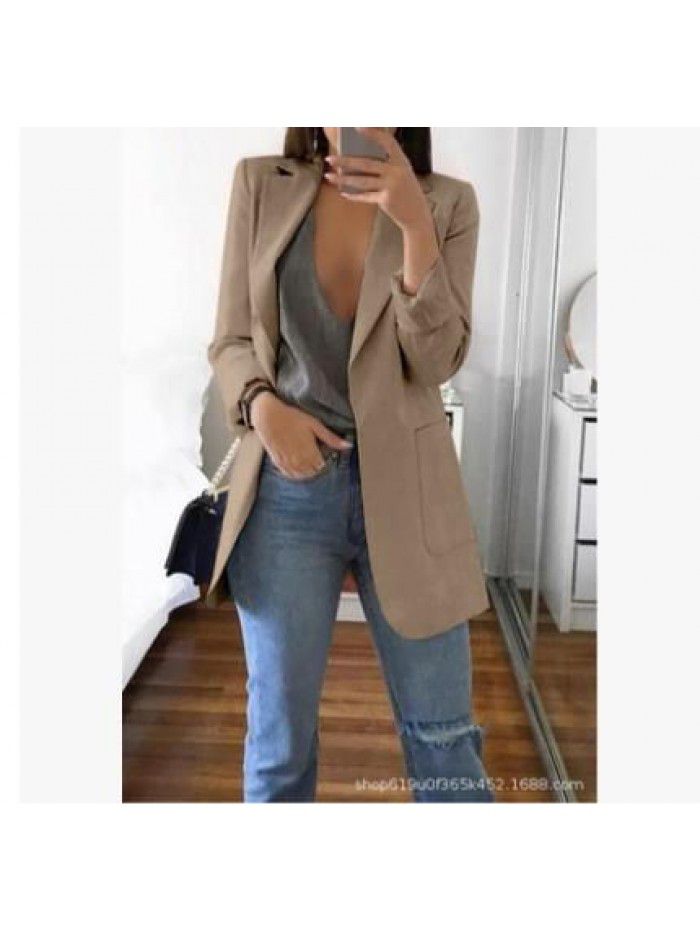 Fashion Polo Neck Slim Fit Cardigan Temperament Suit Coat Women 