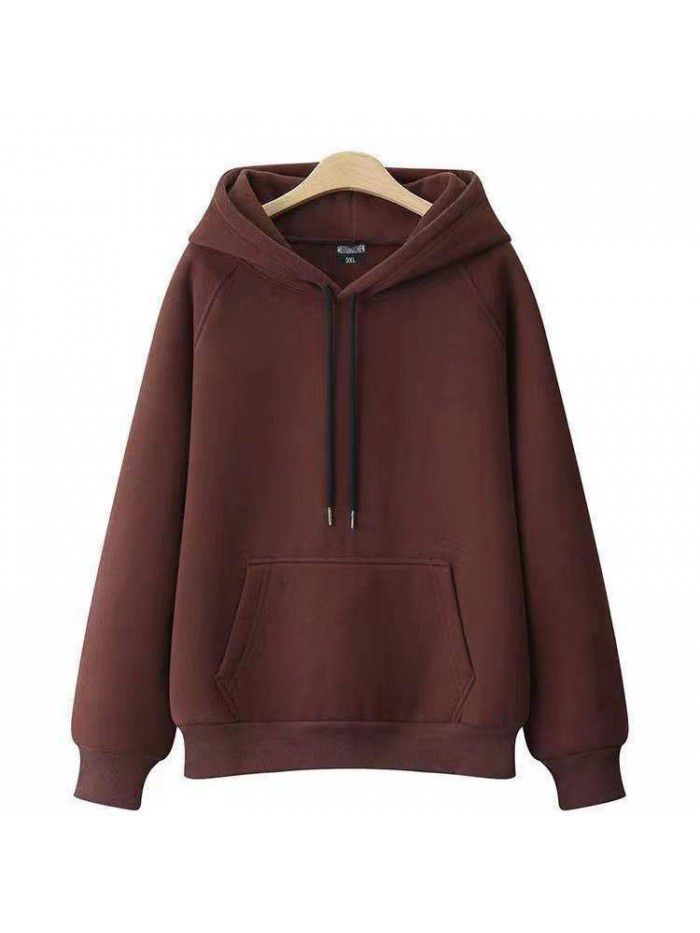 Casual hooded pullover with thickened and plush solid color new spring and autumn versatile loose fitting Japanese women's sweater