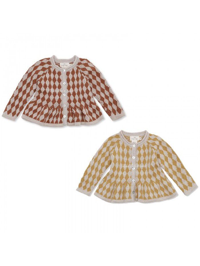 Autumn and Winter Girls' Lingge Sweater Cardigan Small and Medium Children's Knitted Doll Shirt Coat Children's Clothing