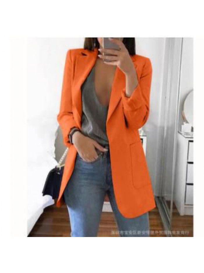 Fashion Polo Neck Slim Fit Cardigan Temperament Suit Coat Women 