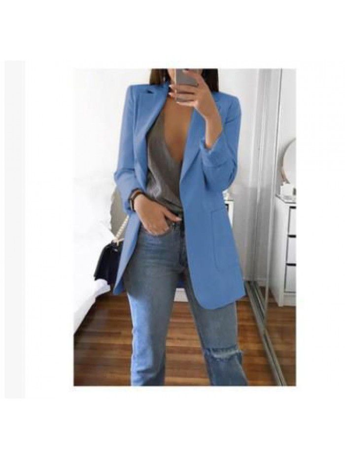 Fashion Polo Neck Slim Fit Cardigan Temperament Suit Coat Women 