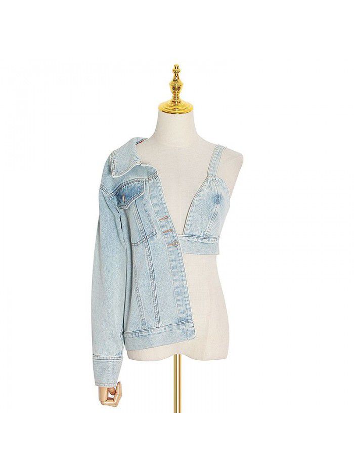 Autumn New Style Personalized Strap Off Shoulder Denim Dress Women's Loose Casual Small Design Fashion Coat