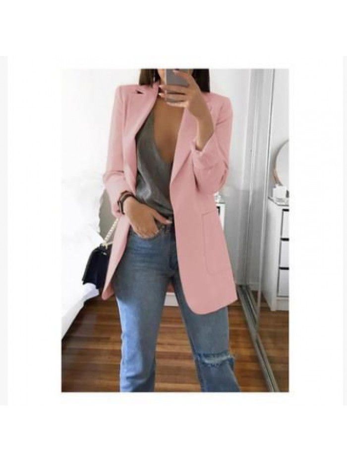 Fashion Polo Neck Slim Fit Cardigan Temperament Suit Coat Women 