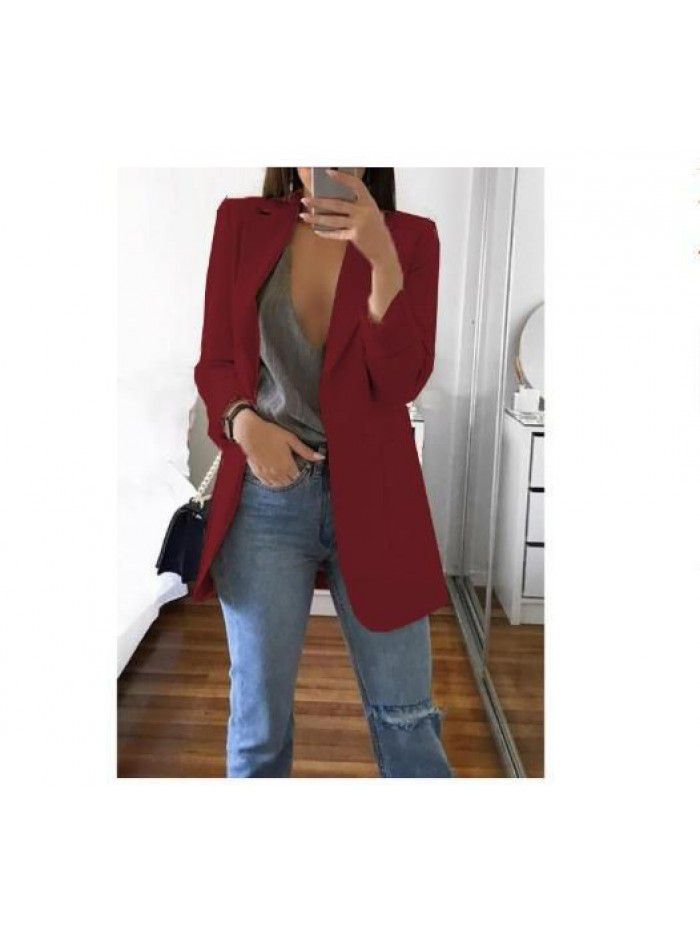 Fashion Polo Neck Slim Fit Cardigan Temperament Suit Coat Women 