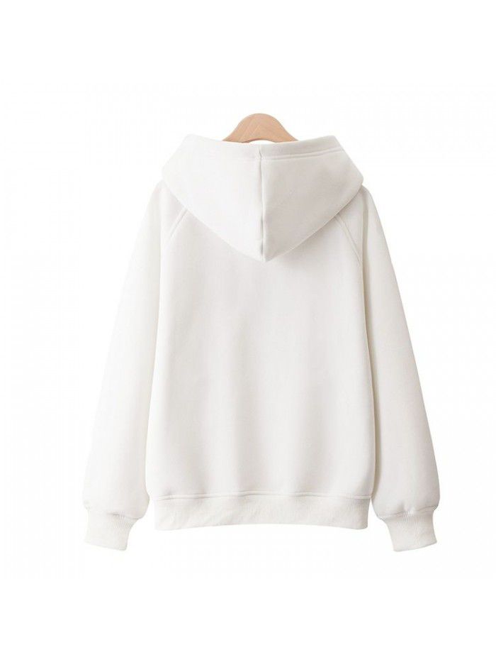 Casual hooded pullover with thickened and plush solid color new spring and autumn versatile loose fitting Japanese women's sweater