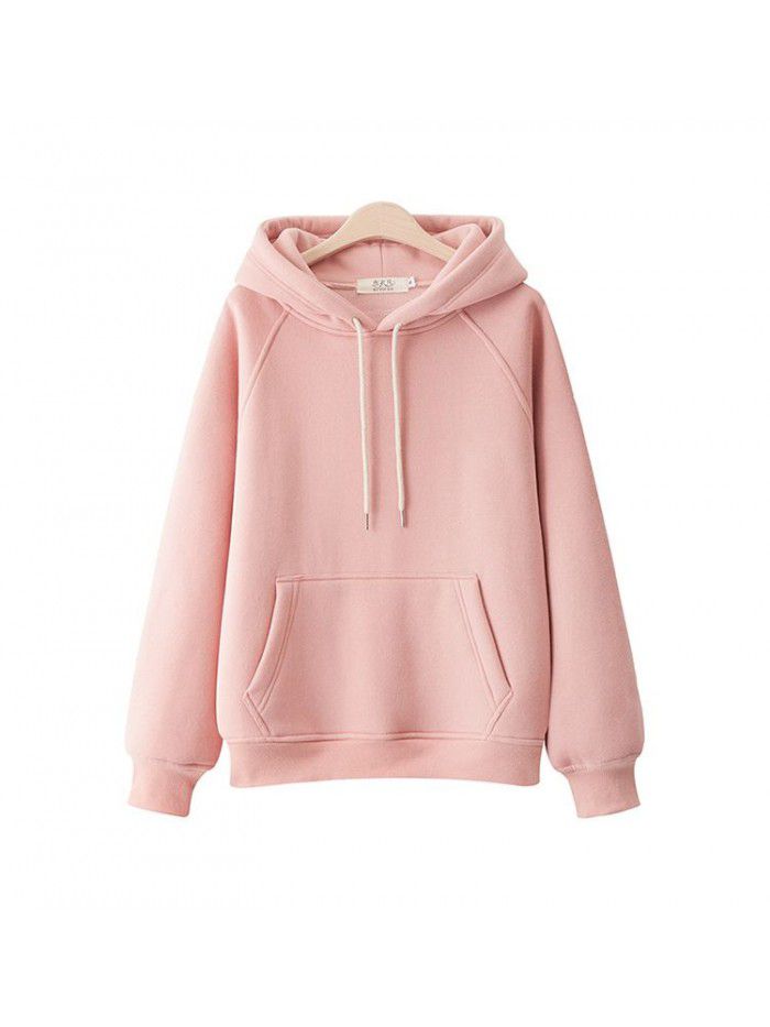 Casual hooded pullover with thickened and plush solid color new spring and autumn versatile loose fitting Japanese women's sweater