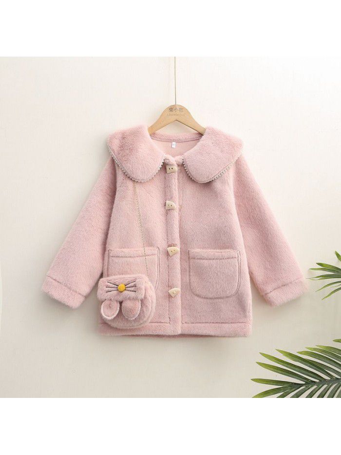 Girls' coat autumn and winter new Korean version of children's westernized mid to large girl style