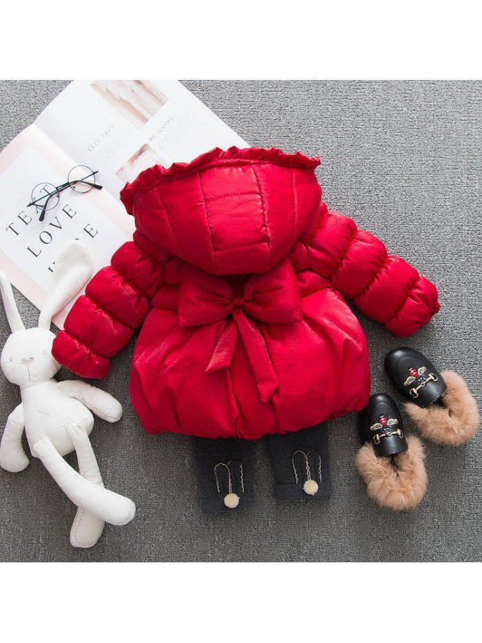 Children's Thickened Girls' Mid length Down Cotton Coat Girls' Hooded Fashion Cotton Coat