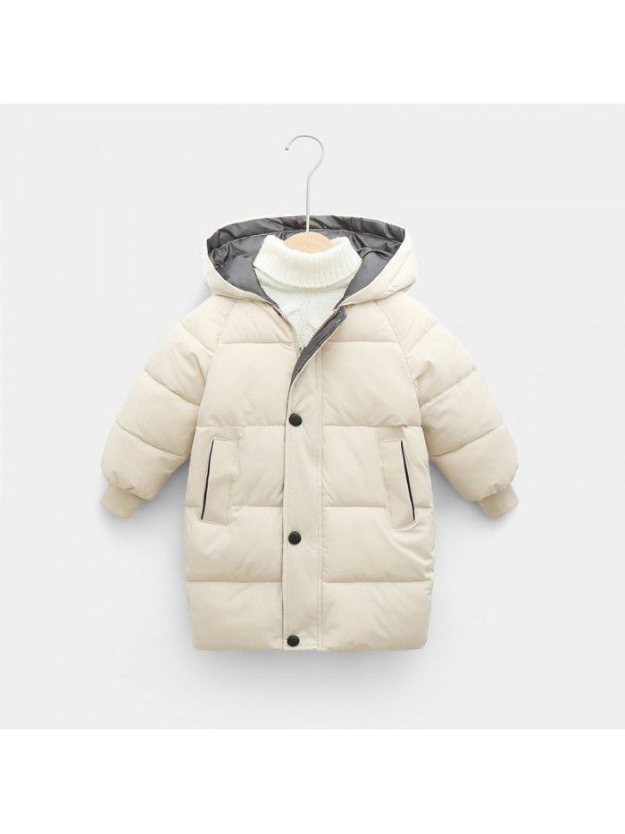 Children's down cotton-padded jacket in winter, medium and long thick coat, boys and girls' hooded down cotton-padded jacket 