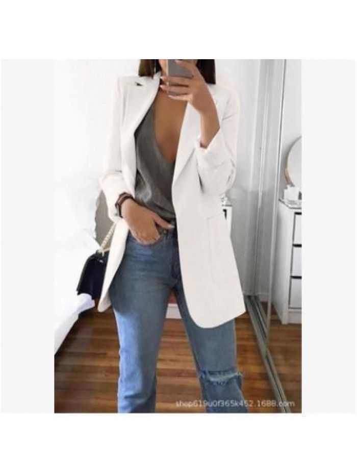 Fashion Polo Neck Slim Fit Cardigan Temperament Suit Coat Women 