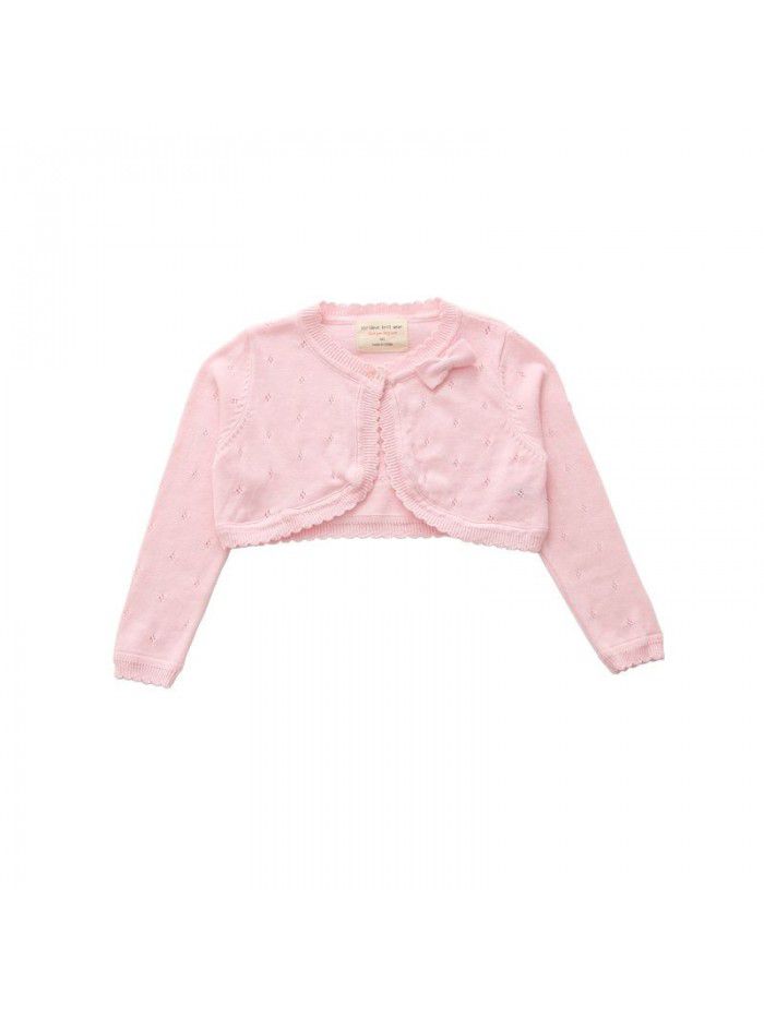 Bowknot middle and small children's shawl children's air-conditioned shirt summer girls knitted cardigan coat 