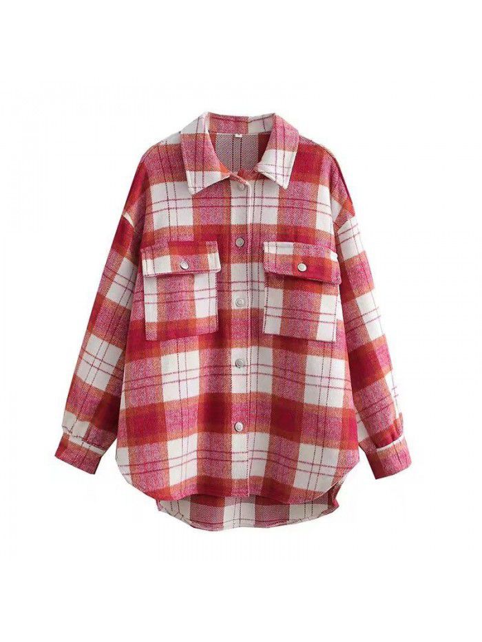 Autumn new women's street fashion casual woolen plaid work jacket