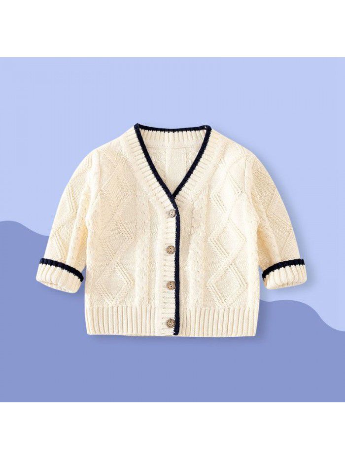 Children's knitted cardigan sweater, boys' spring and autumn, boys' baby spring clothing, sweater top, coat, children's clothing