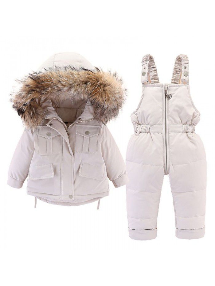 Children's down jacket set, new short hooded collar for boys and girls, baby and toddler