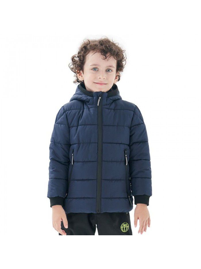 Children's sports cotton jacket, boys' outdoor warmth, hooded cotton jacket, children's winter cotton jacket 