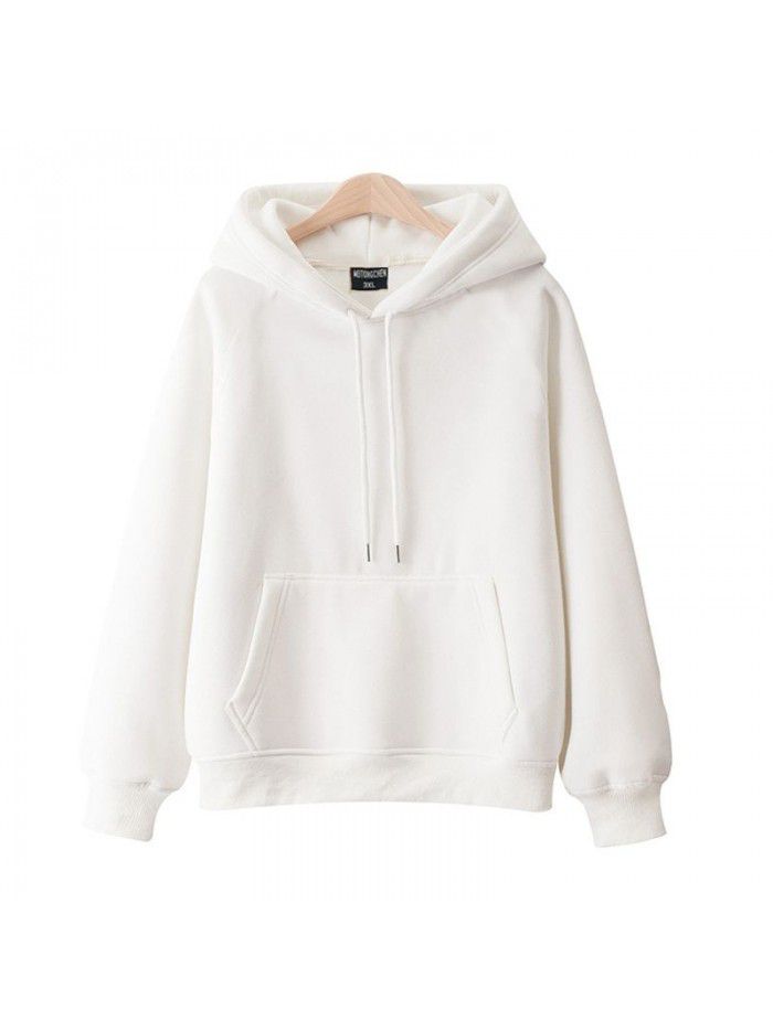 Casual hooded pullover with thickened and plush solid color new spring and autumn versatile loose fitting Japanese women's sweater