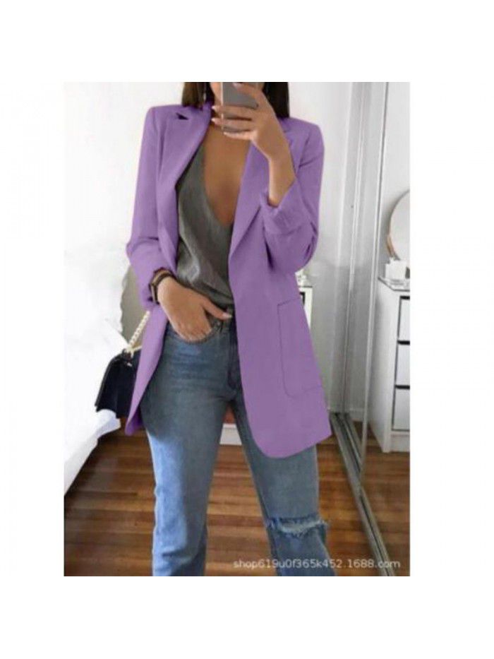 Fashion Polo Neck Slim Fit Cardigan Temperament Suit Coat Women 