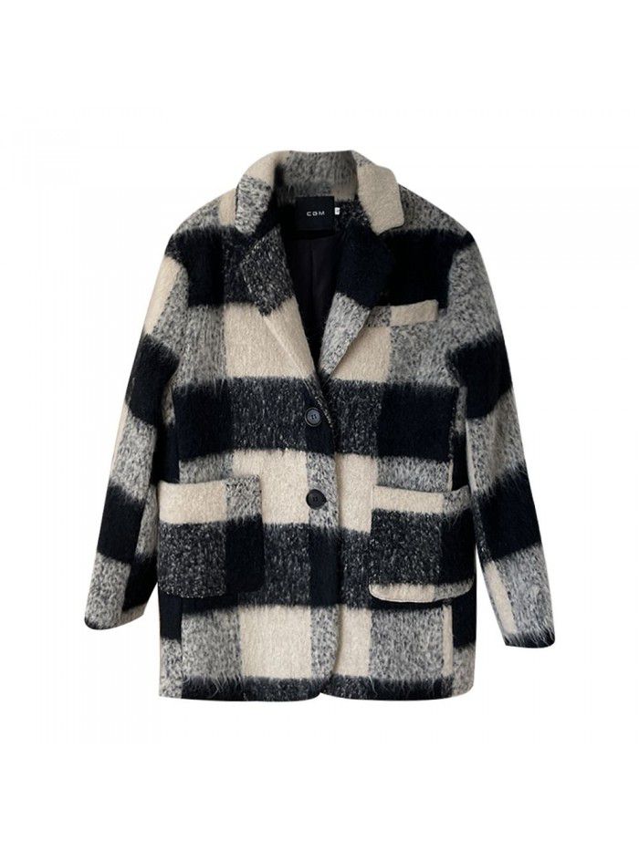 Wool Plaid Coat Women's Winter Fashion Loose Casual Versatile Short Coat