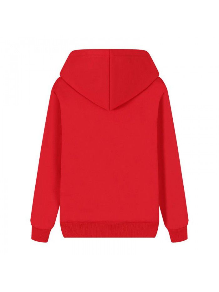 Casual hooded pullover with thickened and plush solid color new spring and autumn versatile loose fitting Japanese women's sweater