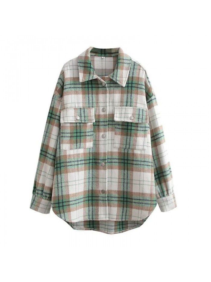 Autumn new women's street fashion casual woolen plaid work jacket