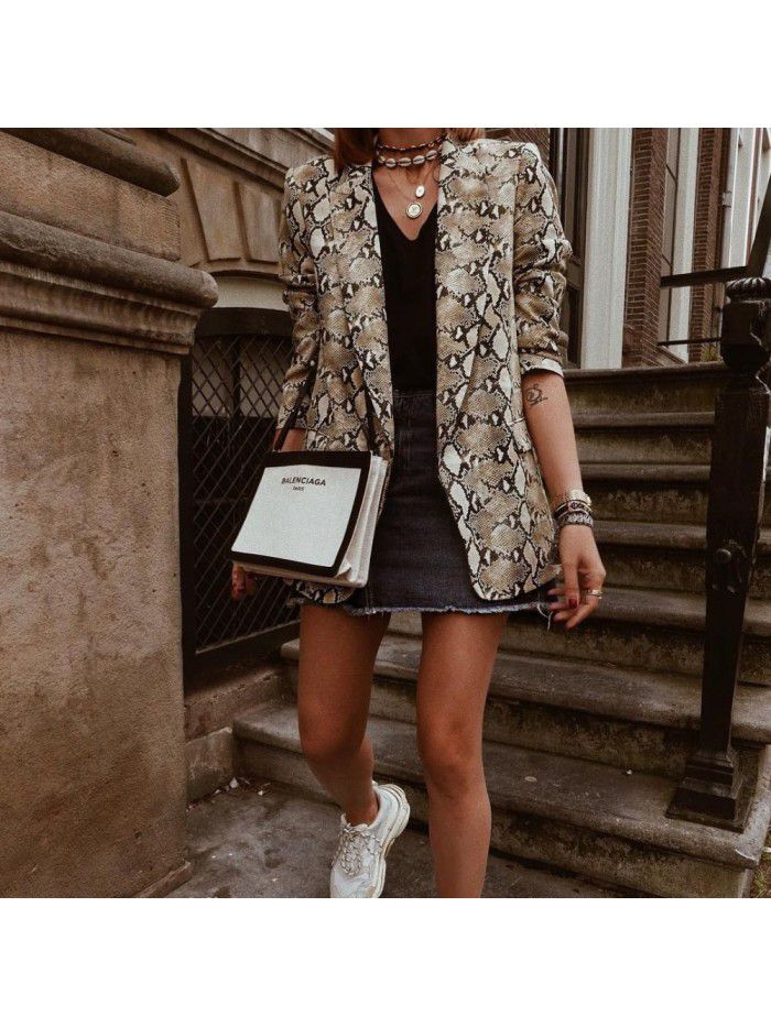 New Women's Snake Print Long Sleeve Slim Fit Coat Small Suit